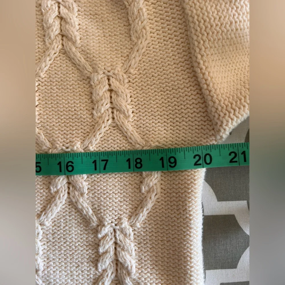 Lands' End Cream Cable Knit Short Sleeve Cotton Sweater - Picture 4 of 5